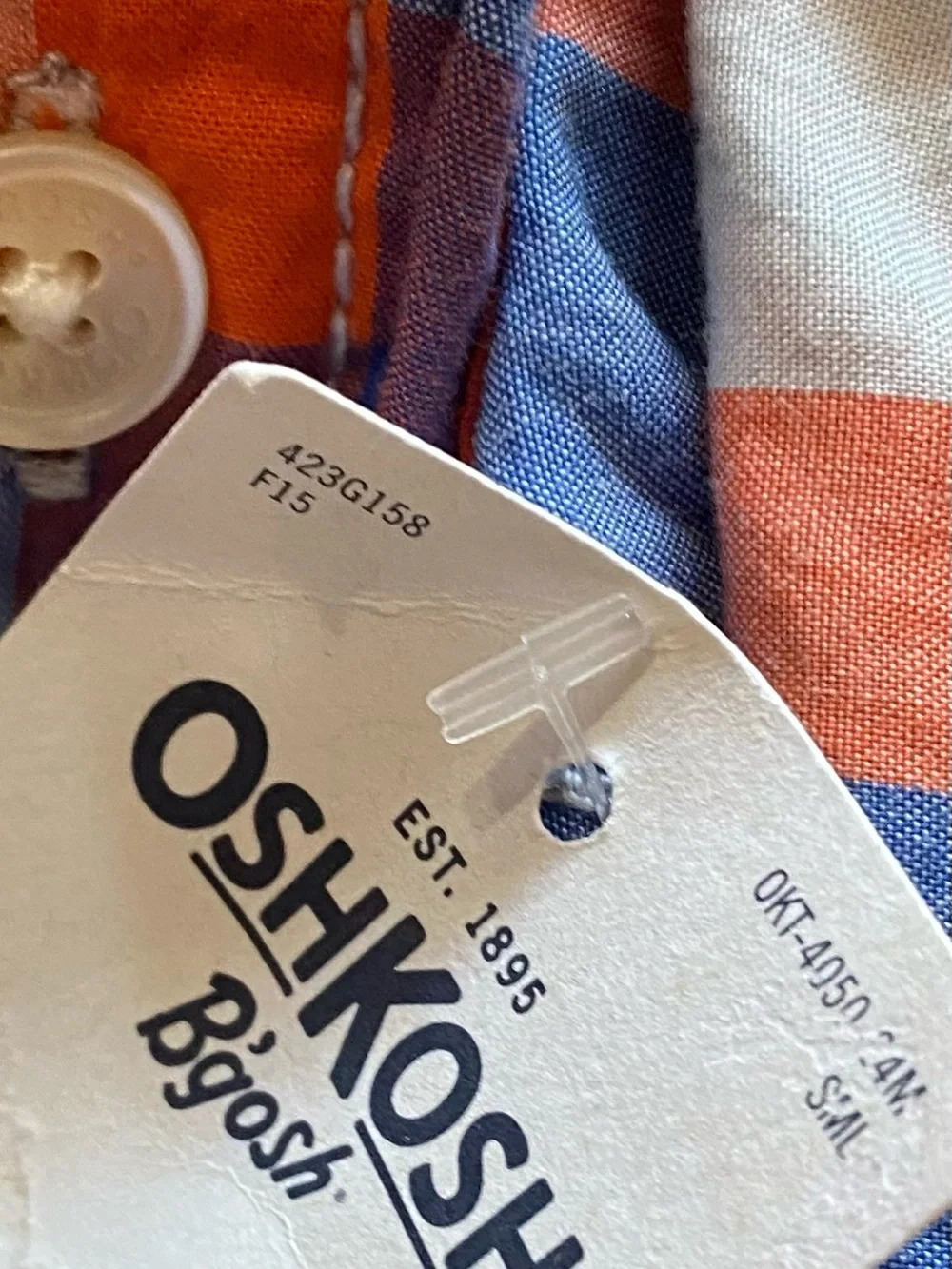 OshKosh B'gosh Orange and Blue Plaid Baby Button-Up. New. 24M